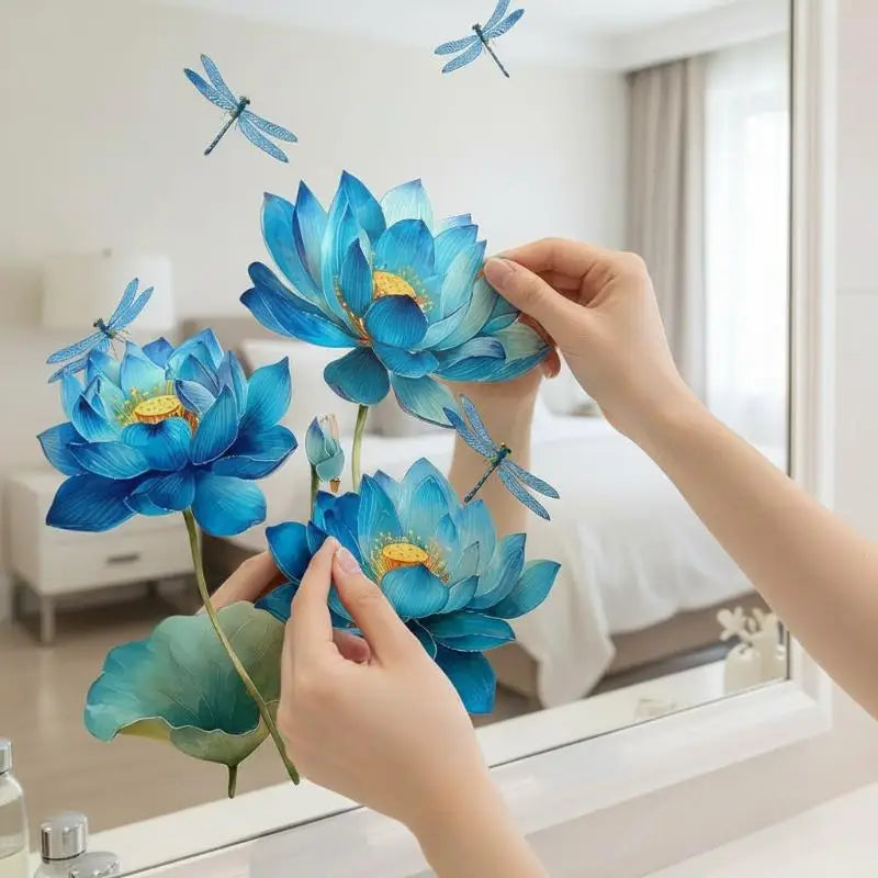 sticker mural adhésif fleurs libellules moderne intérieur décoration salle bain chambre floral transparent vert