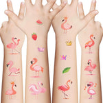 autocollants temporaires flamants roses chapeaux fleurs anniversaire mariage fêtes enfants avril transparents illustration