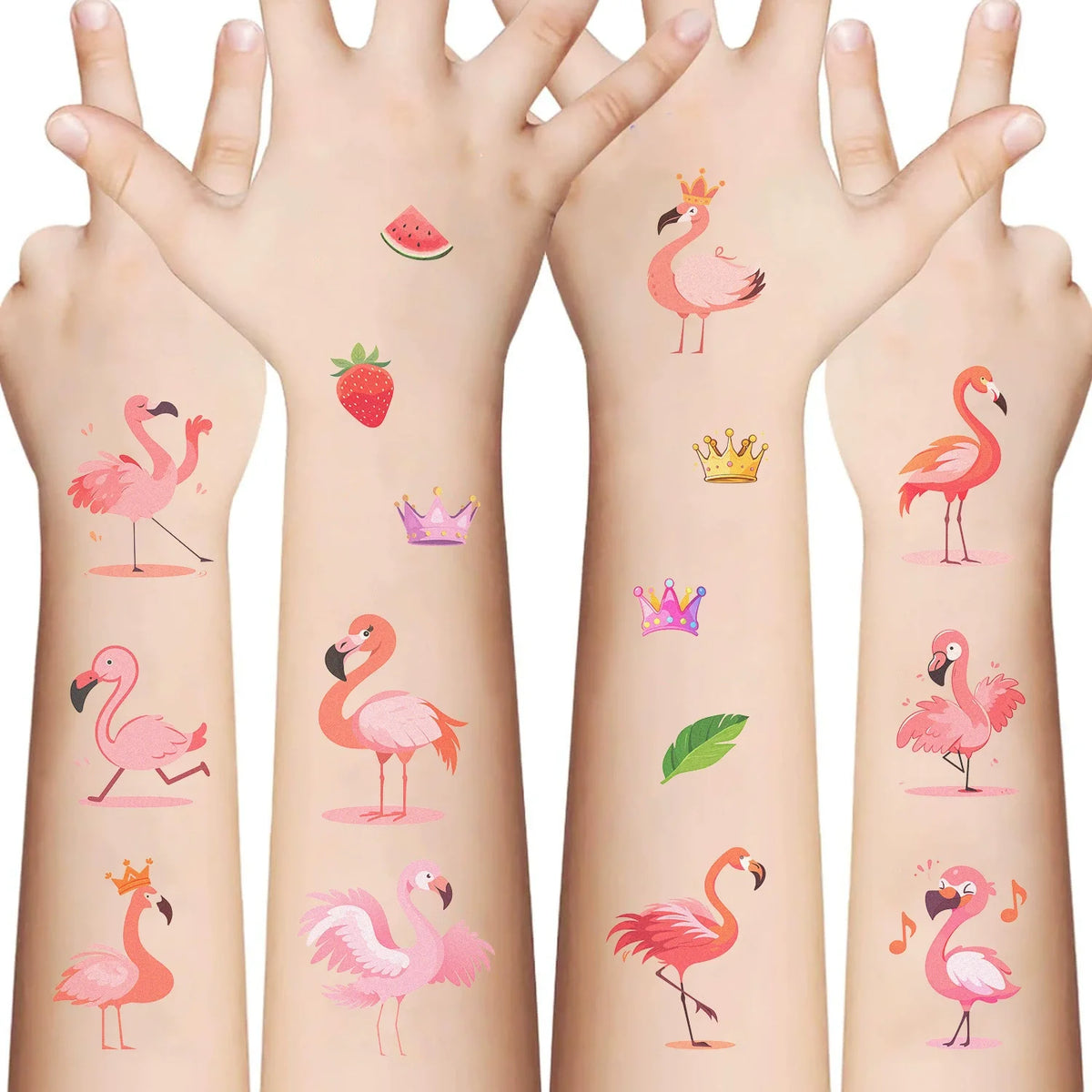 autocollants temporaires flamants roses chapeaux fleurs anniversaire mariage fêtes enfants avril transparents illustration