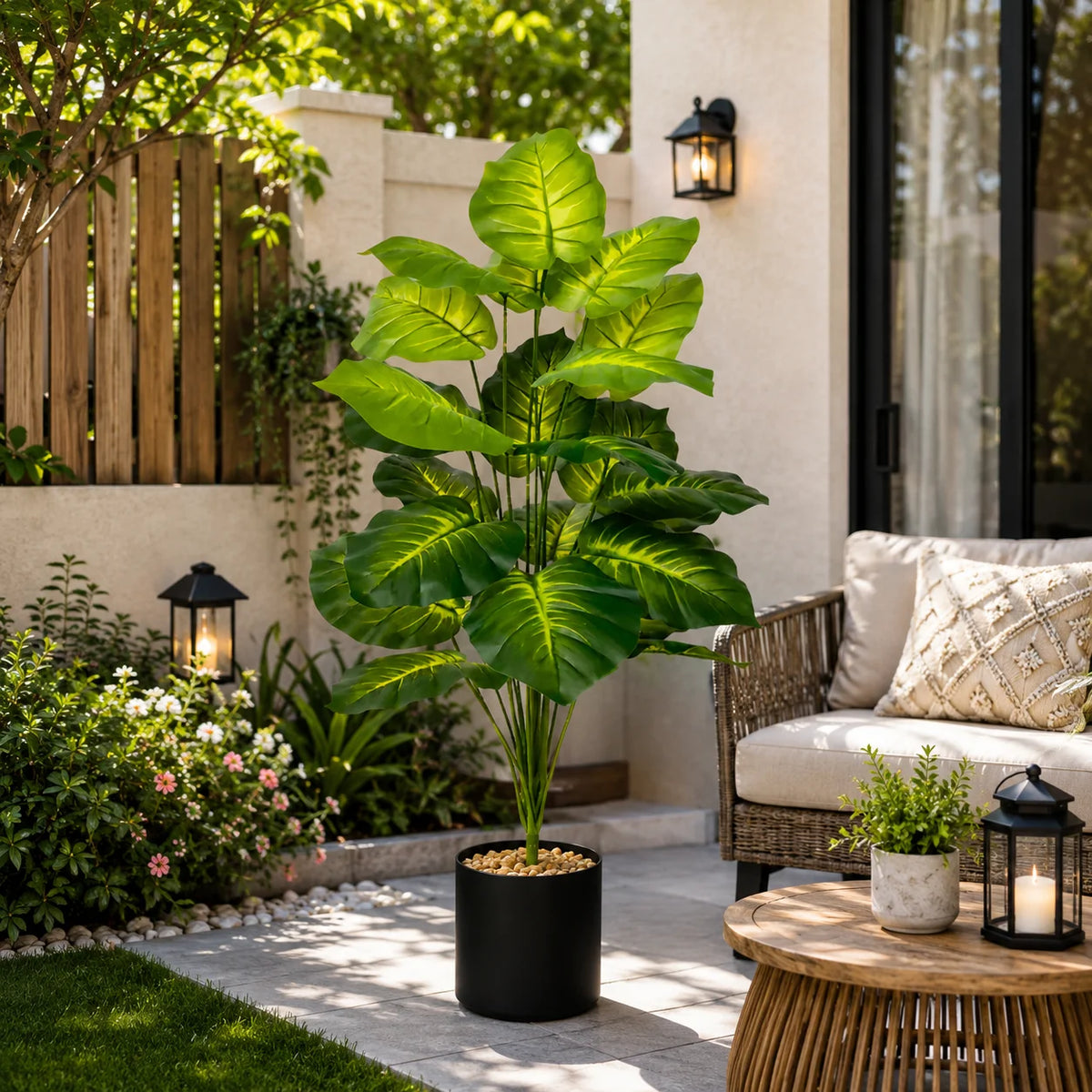 plante artificielle pothos 85cm pot noir décoration intérieure moderne tropical 24 feuilles graviers