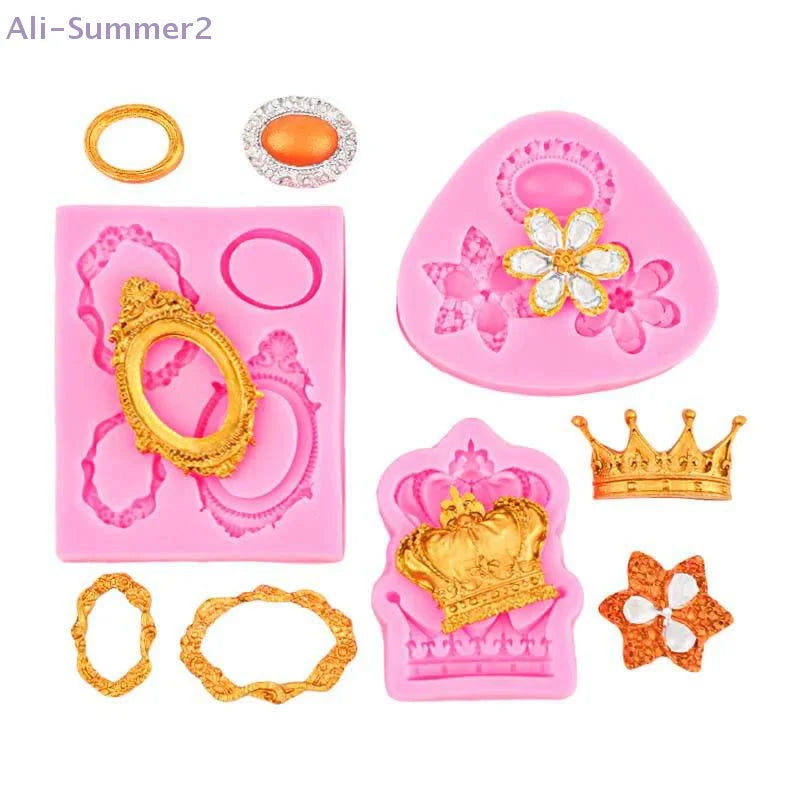 moules gâteau silicone rose doré motifs floraux couronnes cercles vintage baroque respectueux environnement