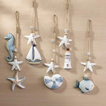 décorations murales marine poissons hippocampes étoiles mer phare cordelette blanc bleu beige gris deco