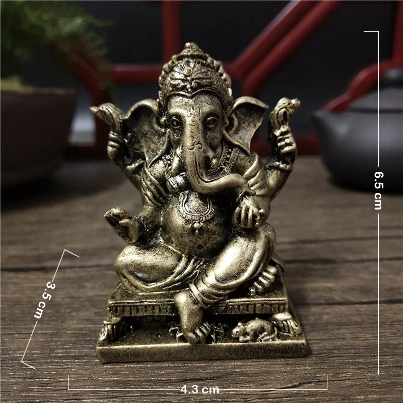 statue ganesha vert résine artisanale bouddhiste éléphant décor maison fengshui porte bonheur bronzé sculpté