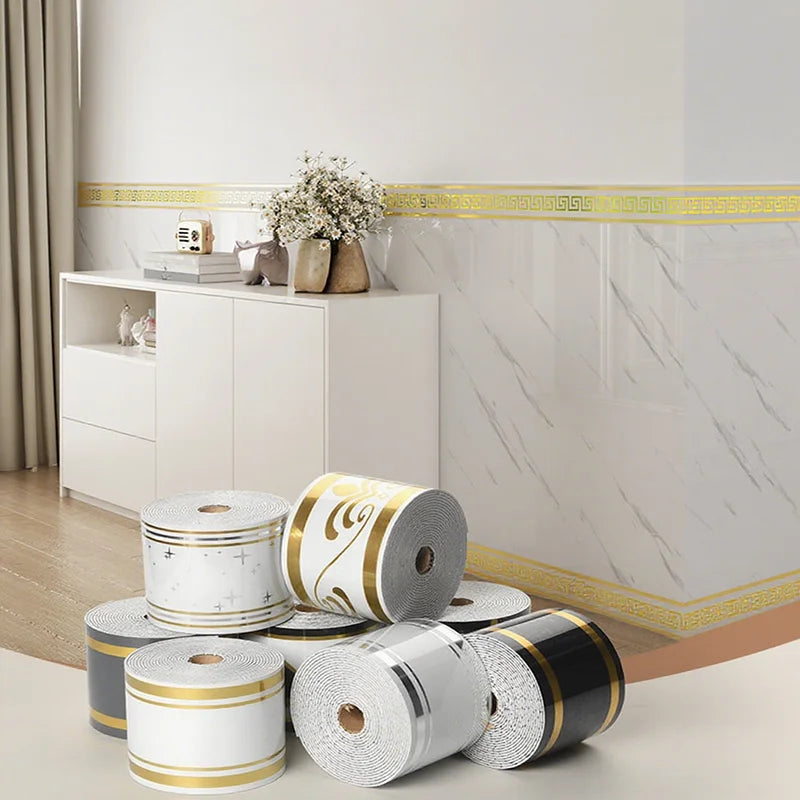 ruban decoratif autoadhésif moderne blanc or gris 500cm 10cm imperméable pvc