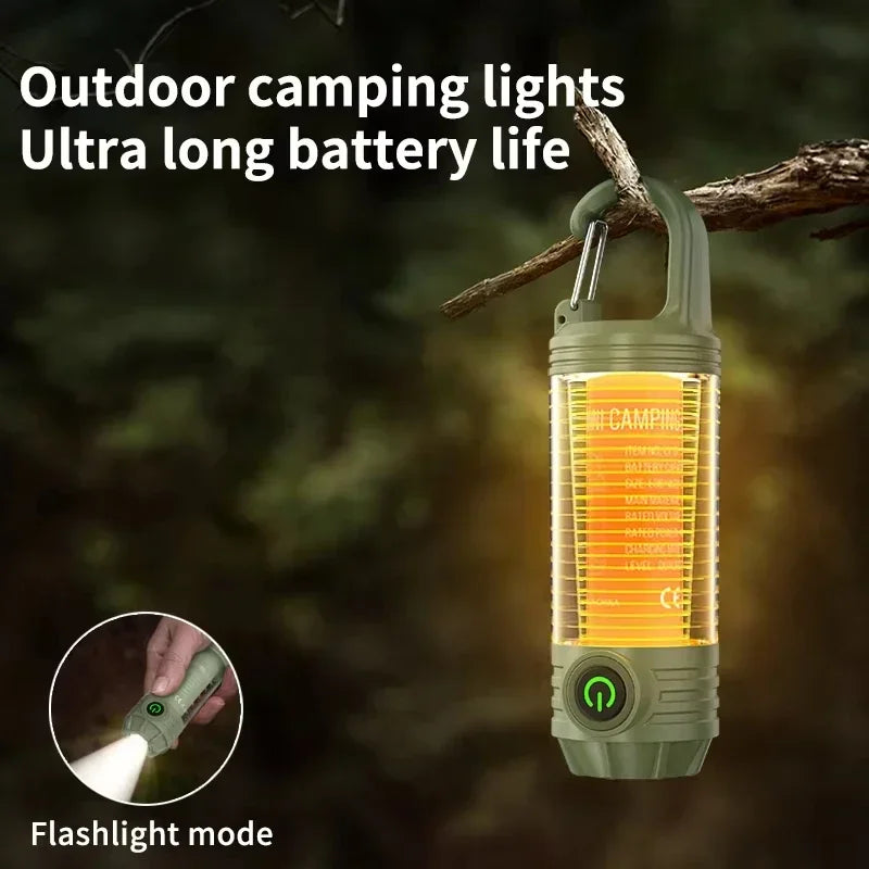 lampe camping portable rechargeable vert olive transparent crochet suspension outdoor
