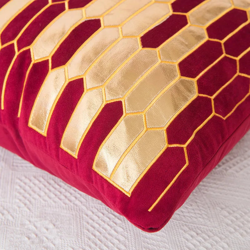 taies d'oreiller géométriques polyester solides couleur rouge doré blanc contemporains lit sofa decoration