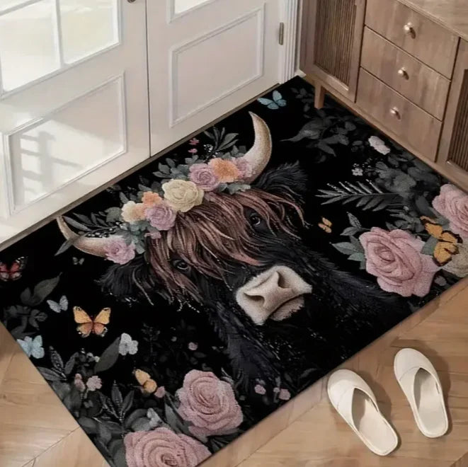 tapis bienvenue vache fleurs géométrique antiplis résistant extérieur salon chambre bain moderne polyester