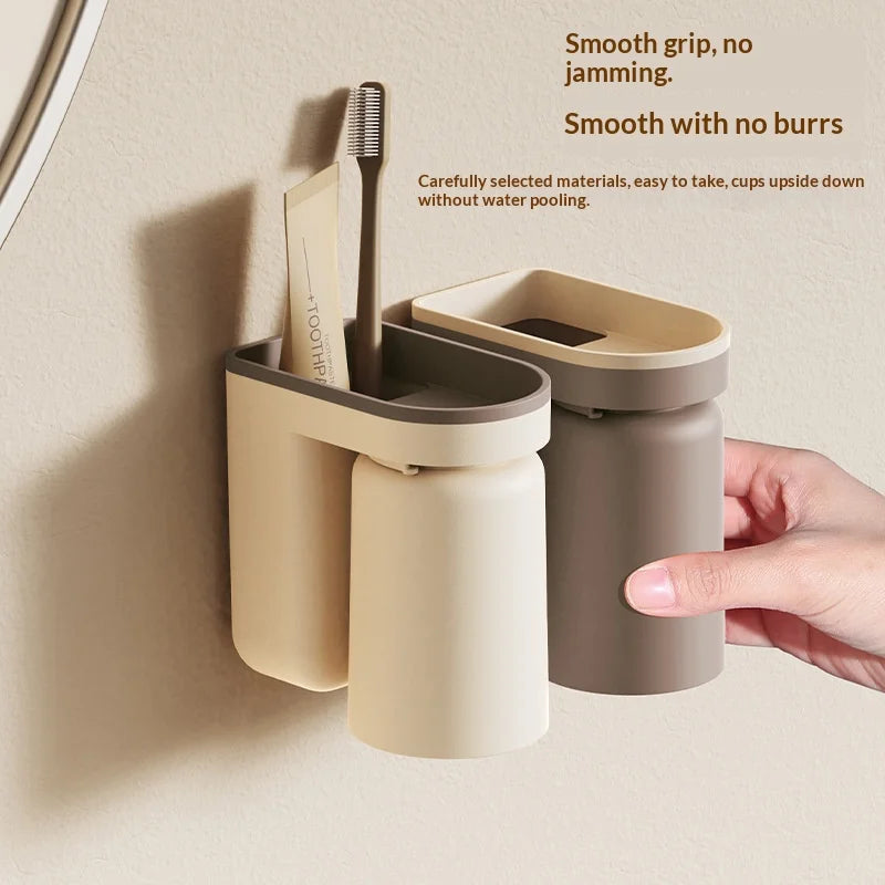 porte brosse dents mural adhésif moderne beige marron caramel reutilisable qualité alimentaire mat opacité
