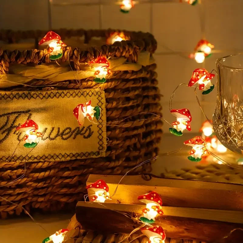 guirlande lumineuse champignons colorés rouge blanc vert décorative autoéclairée 30led 3m clips fantastique festiveextérieurintérieur