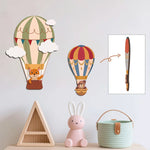 décorations murales bois ballons air chaud rayures nuages animaux mignons vert beige rouge blanc