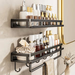 étagère murale adhésive noir acier inoxydable salle bain moderne clips magnétiques rangement douche