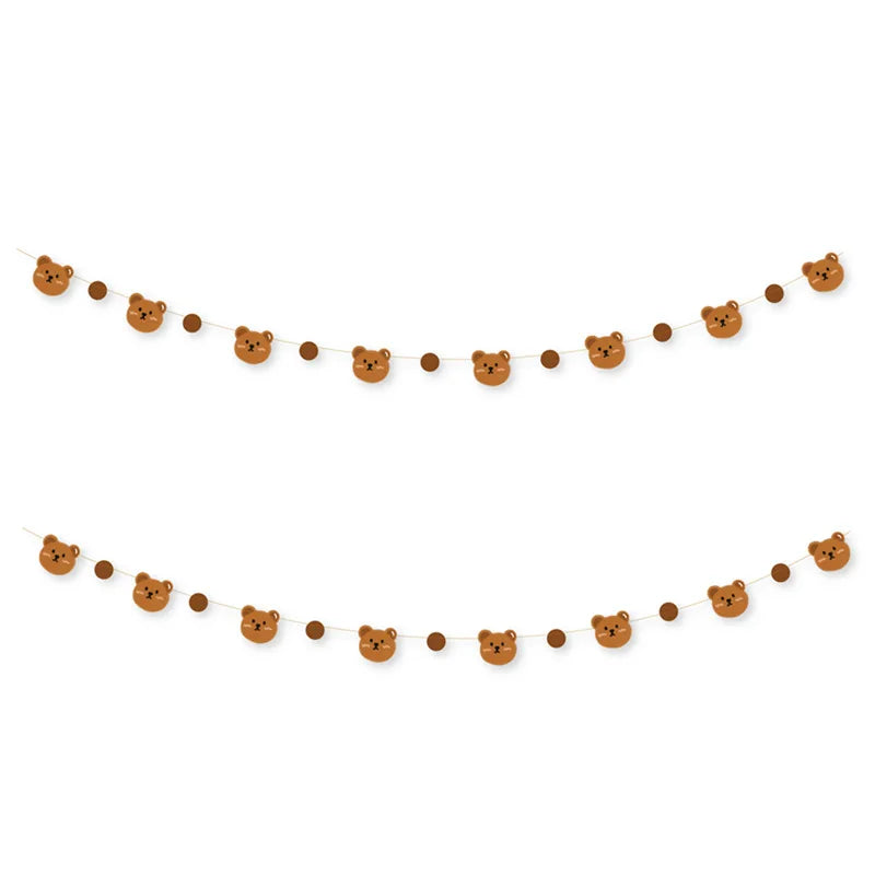 guirlande ours chapeaux fête anniversaire décoration enfantine marron beige blanc