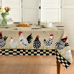 nappe rustique motif poules plumes herbe verte moderne rectangle maison table manger polyester réutilisable