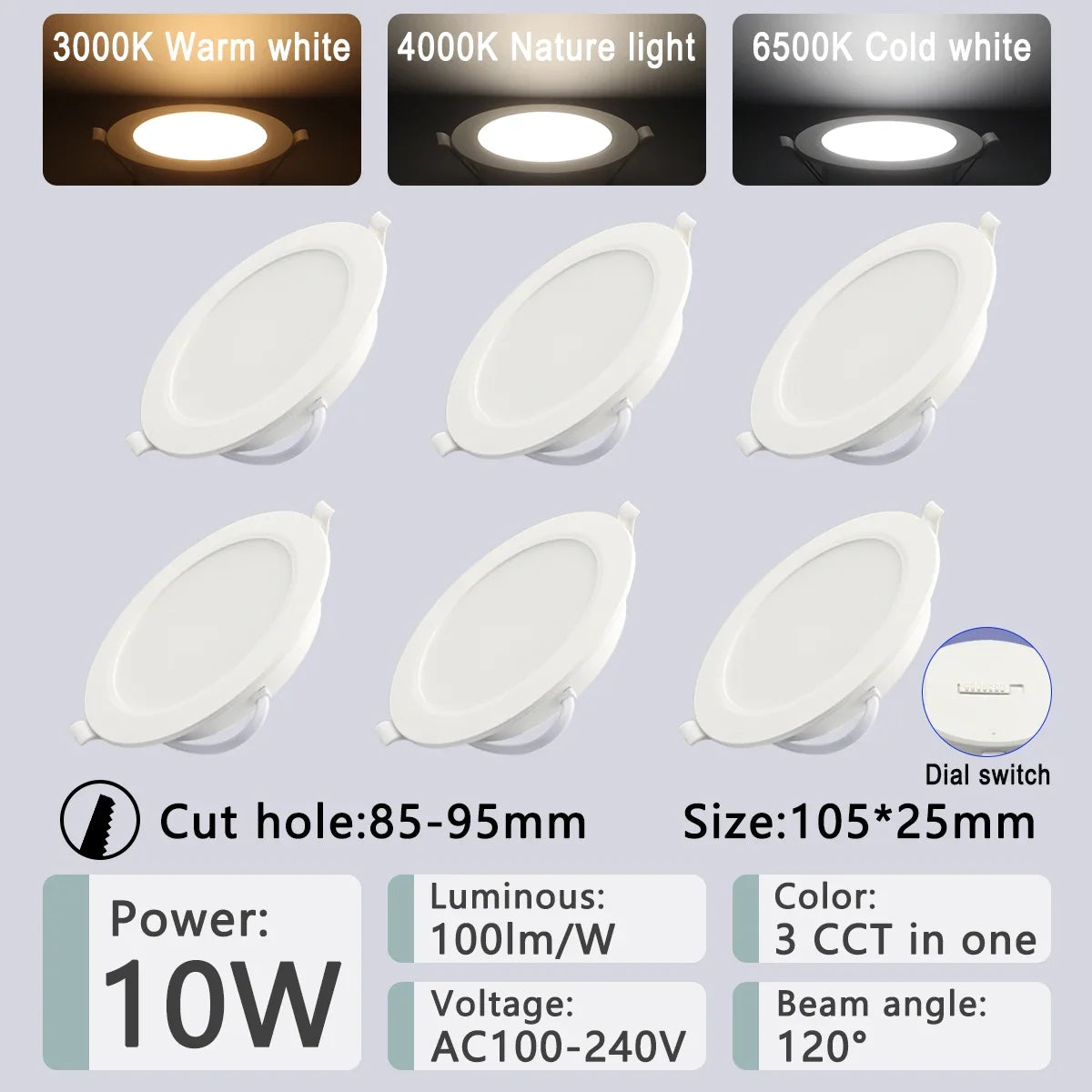 spots led blancs modernes 10w 14w 17w 20w 24w 6w commutateur rotatif ac100240v