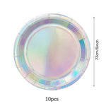 assiettes holographiques argentées gobelets pailles serviettes guirlande festif moderne événement anniversaire mariage
