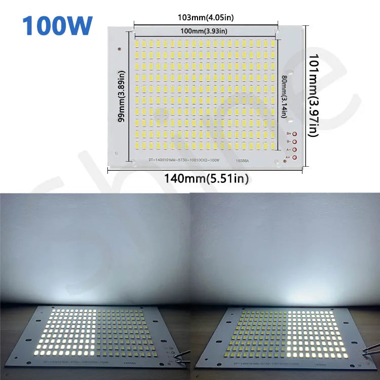 projecteur led 100w 200w 50w lumineux plaque industrielle alu opaque connecteurs rouges