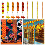 guirlande festivités pompons orange rouges décoration événements réutilisable anneaux verts boules dorées festive