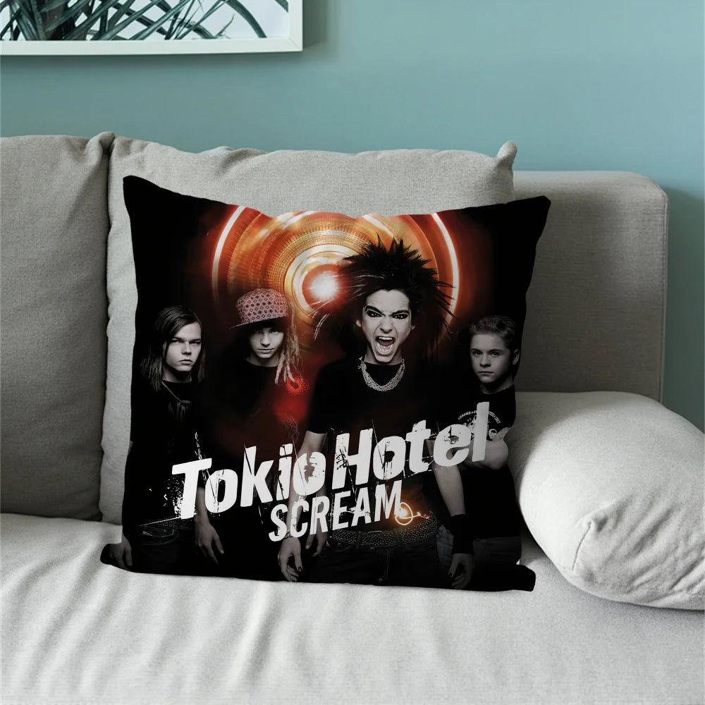taie d'oreiller décorative noire motif groupe tokio coussin salon chambre moderne coton polyester