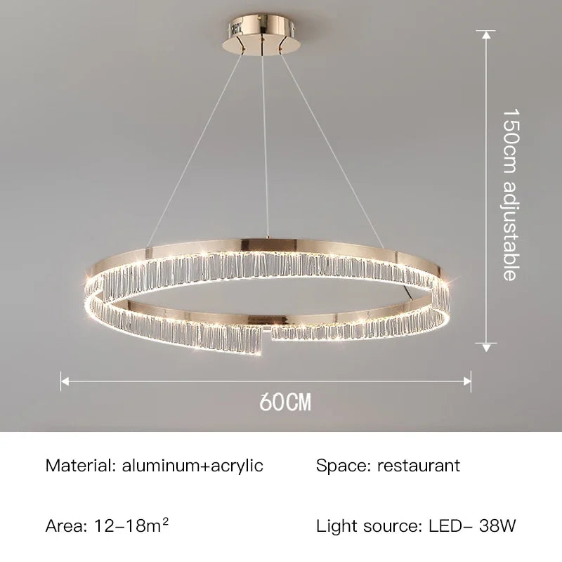 Suspension lumineuse moderne or transparent strass franges câbles suspendus led semi encastrée adjustable