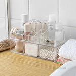 rangement cosmétique acrylique transparent moderne brosse maquillage coton tige poudre compacte crème visage vernis