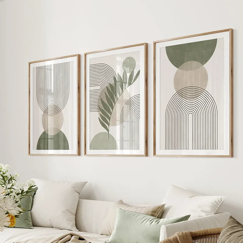 tableaux abstraits modernes motifs géométriques vert olive deco murale sans cadre toiles texturées minimaliste