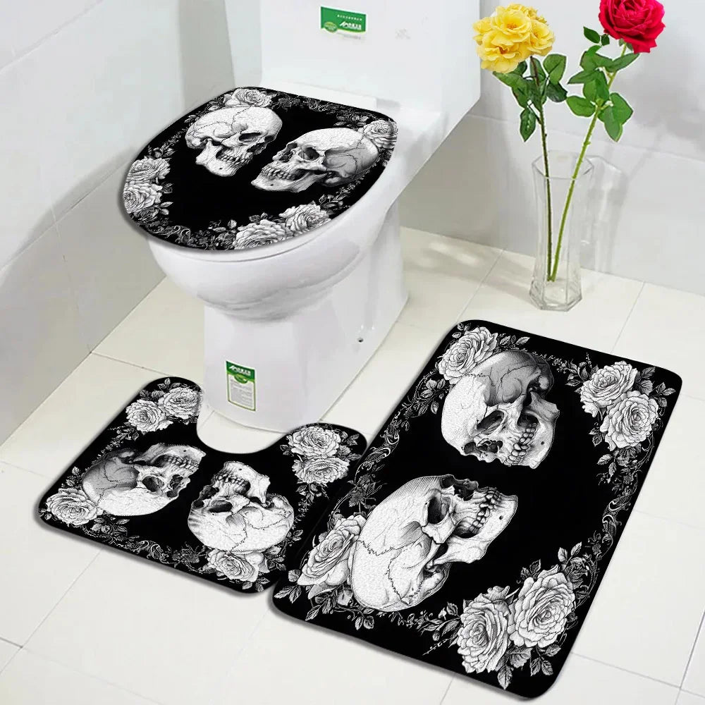 tapis toilette gothique crânes roses squelette fleurs salle bain moderne respectueux environnement halloween festive