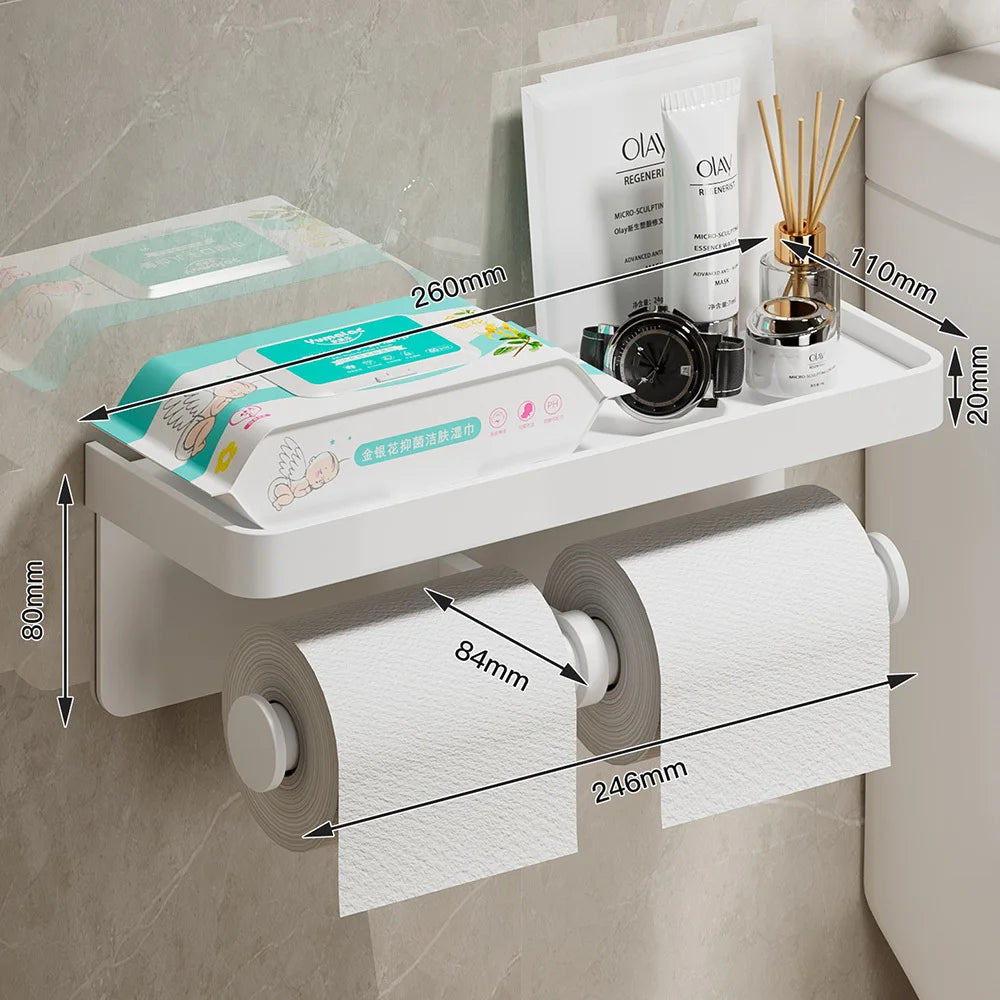 porte serviettes moderne porte papier toilette étagère rangement aluminium gris salle bain adhésif minimaliste