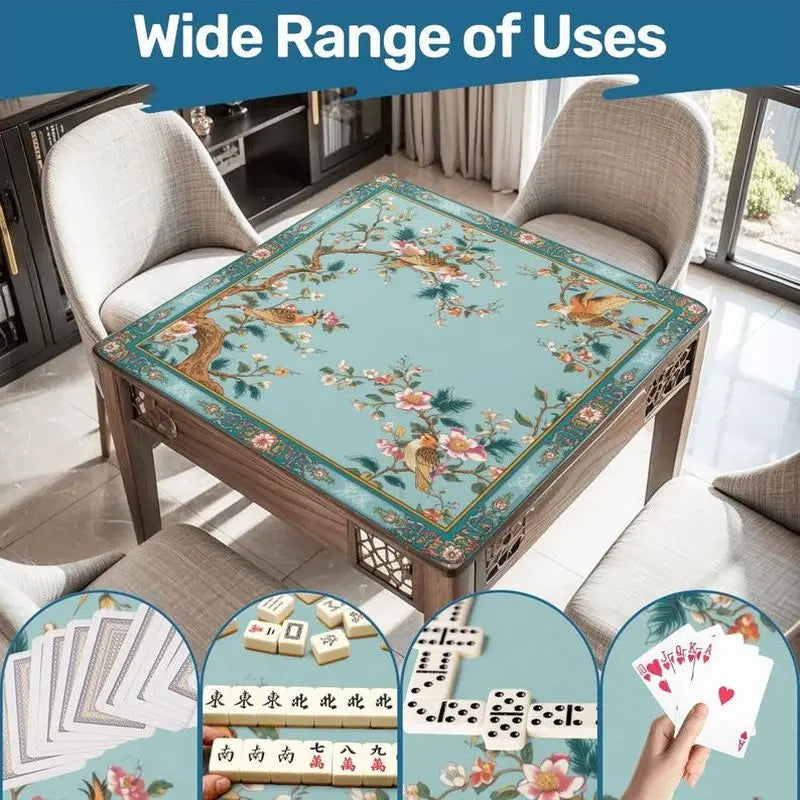 tapis jeu mahjong bleu clair motif floral oiseaux caoutchouc antidérapant jeux société