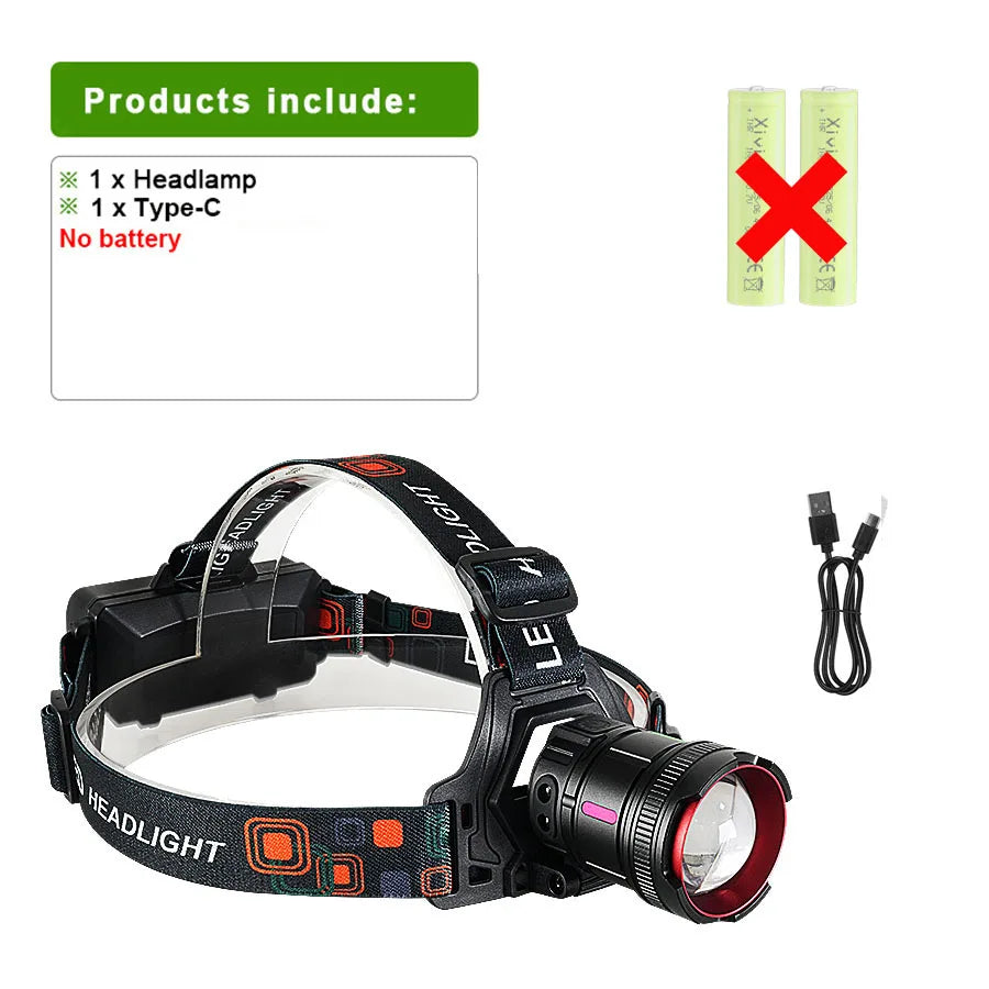lampe frontale led ultra lumineuse rechargeable ceinture ajustable moderne camping pêche batterie usb charge