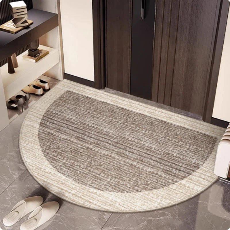 tapis demi circulaire beige moderne texture tissée motif géométrique antidérapant entrée cuisine salle bain