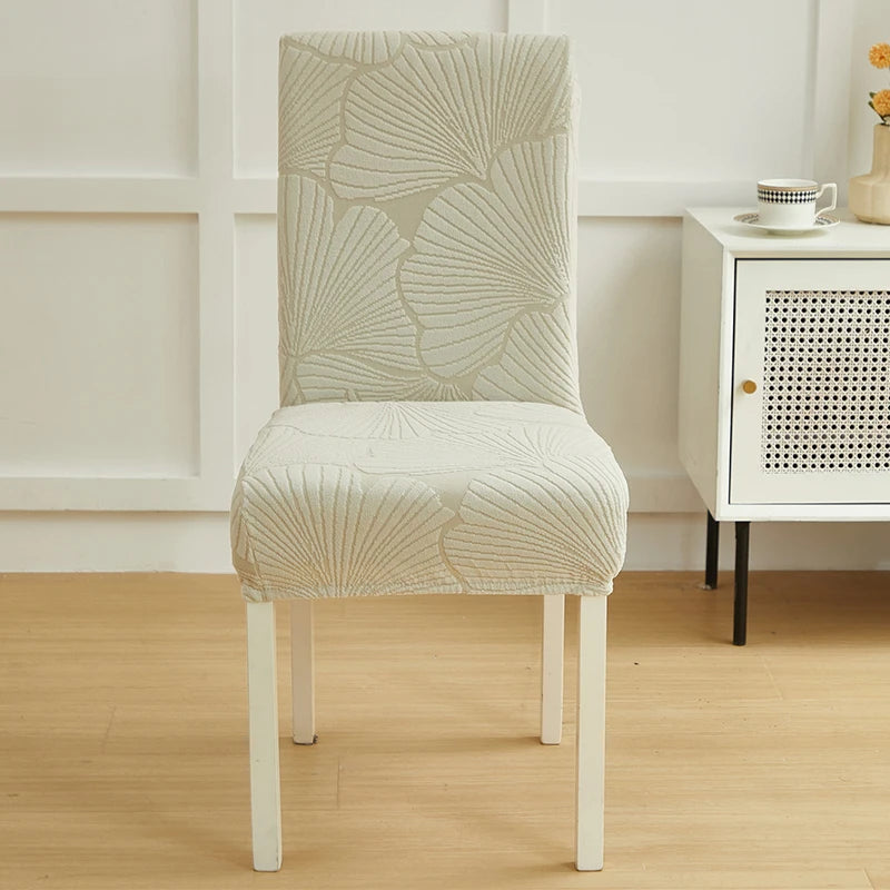 Housse chaise moderne imprimée feuilles beige clair élasthanne polyester universelle mariage banquet