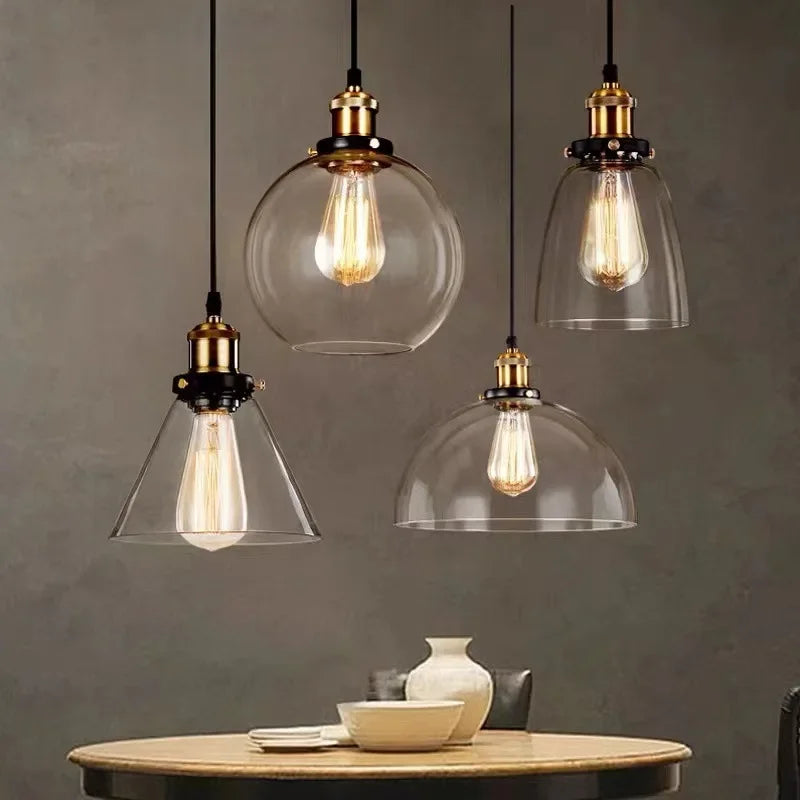 suspension lumineuse industrielle vintage verre transparent doré filaire 90 260V 249 2000lm
