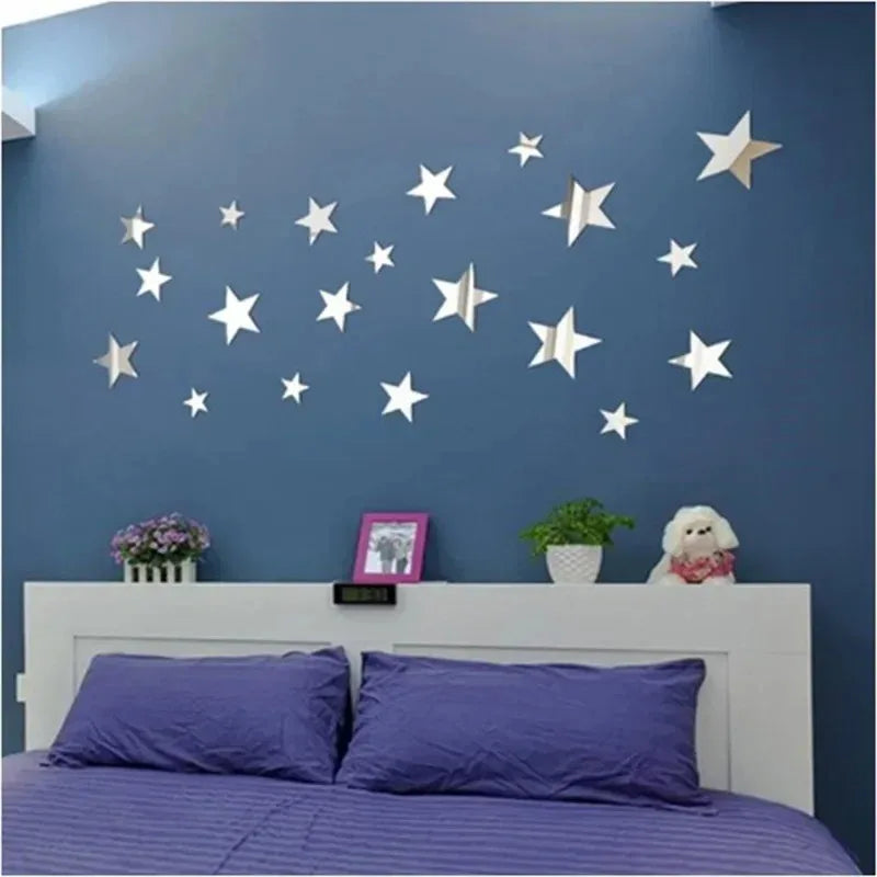 décoration murale stickers étoiles argent doré noir bleu blanc adhésif moderne chambre salon 20pcs