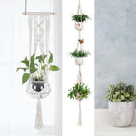 Support plante suspendue macramé blanc artisanal pot transparent