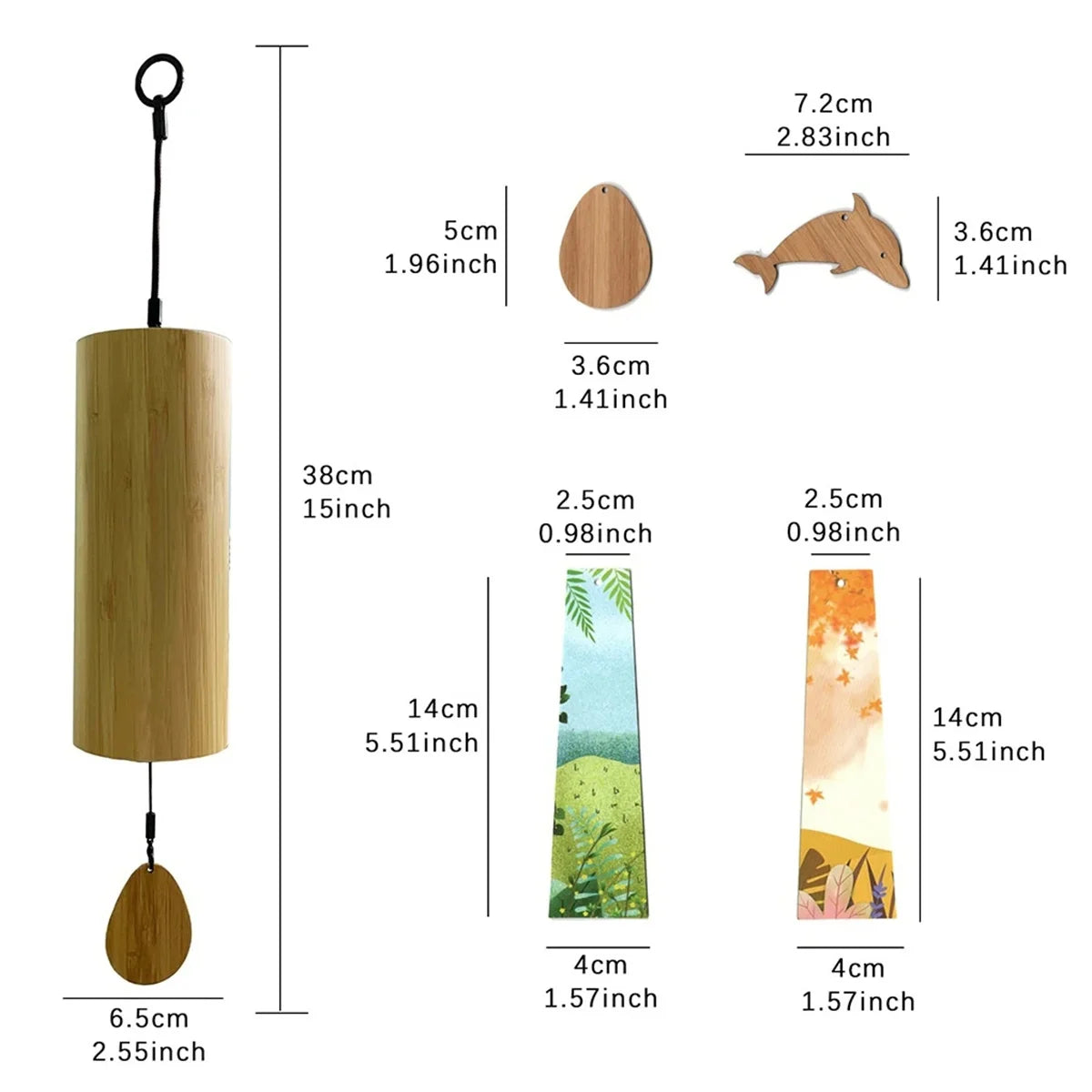 cloches vent rustiques tubes bois naturel pendentifs dauphins feuilles patioextérieurDecorationMeditationRelaxation
