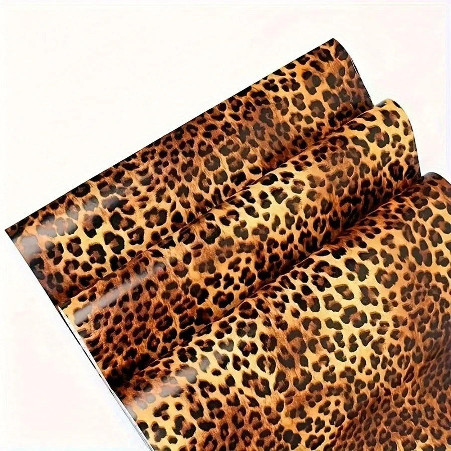 papier peint auto adhésif imprimé léopard moderne marron noir beige maison salon chambre télévision