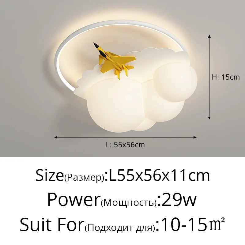 lustres led modernes nuages avions chambre enfants blanc jaune bleu gris