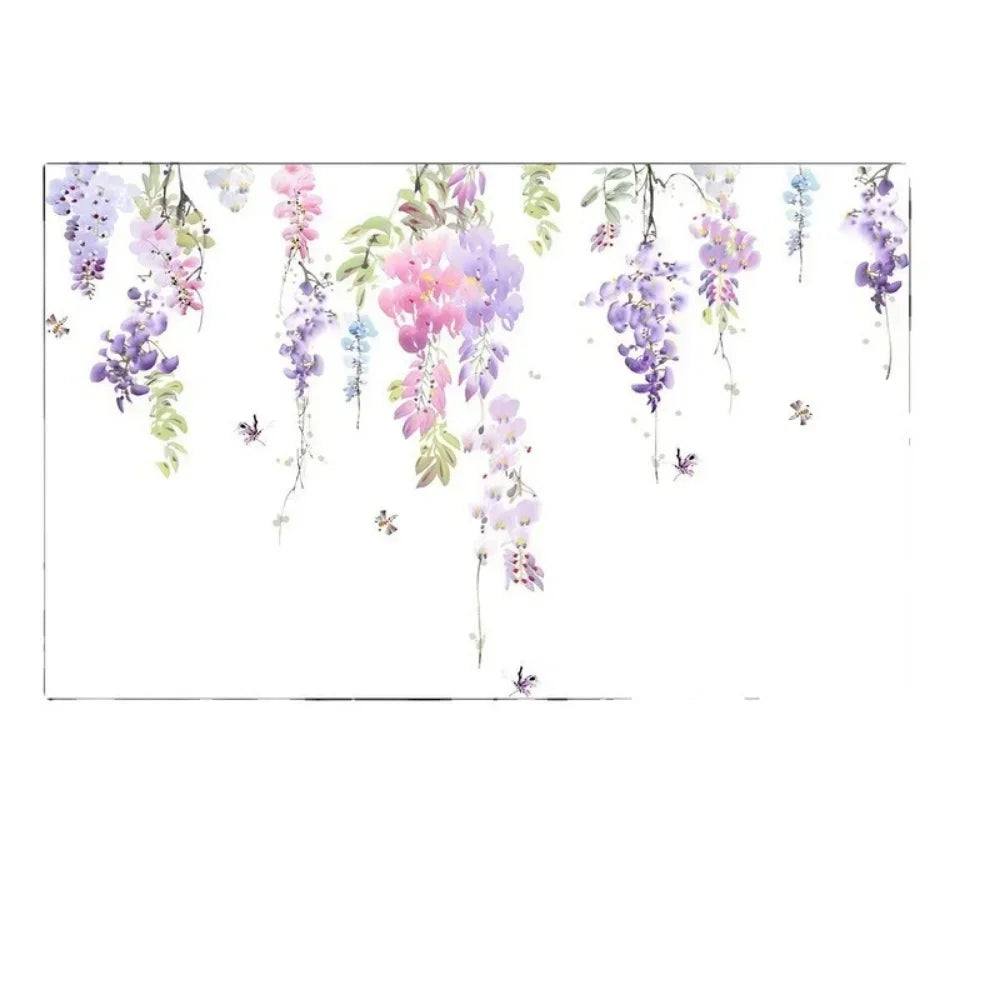 stickers muraux art floral fleurs suspendues feuilles violettes roses vertes blancs adhésifs chambre décoration