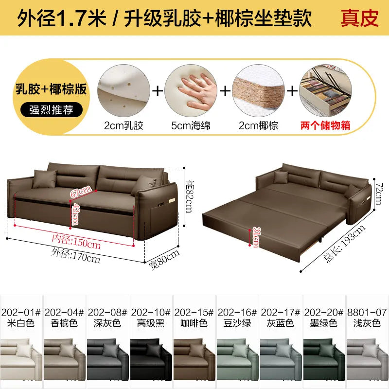 canapé lit moderne marron clair simili cuir scandinave confortable coussins salon maison
