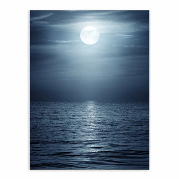 tableau toile paysage marin nocturne bleu noir blanc cadre moderne décoration murale salon intérieur