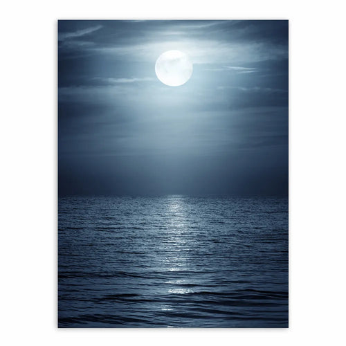 tableau toile paysage marin nocturne bleu noir blanc cadre moderne décoration murale salon intérieur