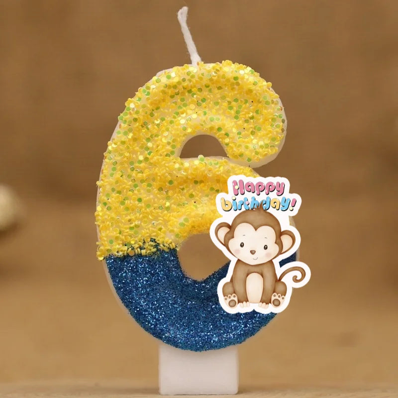 bougies anniversaire animaux singe pailletées chiffres decoration gâteau enfants festive