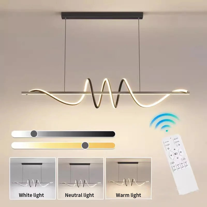 lampe suspendue moderne spirale blanc noir contemporaine télécommande trois modes lumière