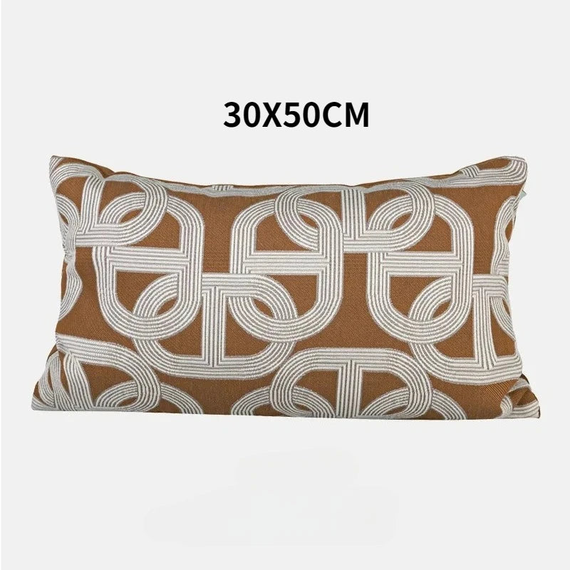 coussins brodés jacquard géométrique moderne marron clair beige nordique polyester face simplecoration voiture