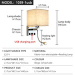 lampe murale moderne led usb interrupteur tissu blanc beige noir