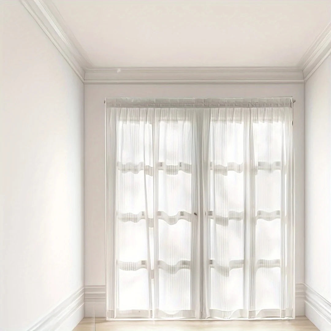 rideau moderne blanc rayures verticales translucide rapide polyester