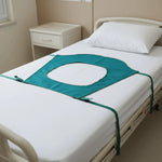 accessoire lit médicalisé aide transfert sangles bouclés rouge tissu rayé blanc turquoise