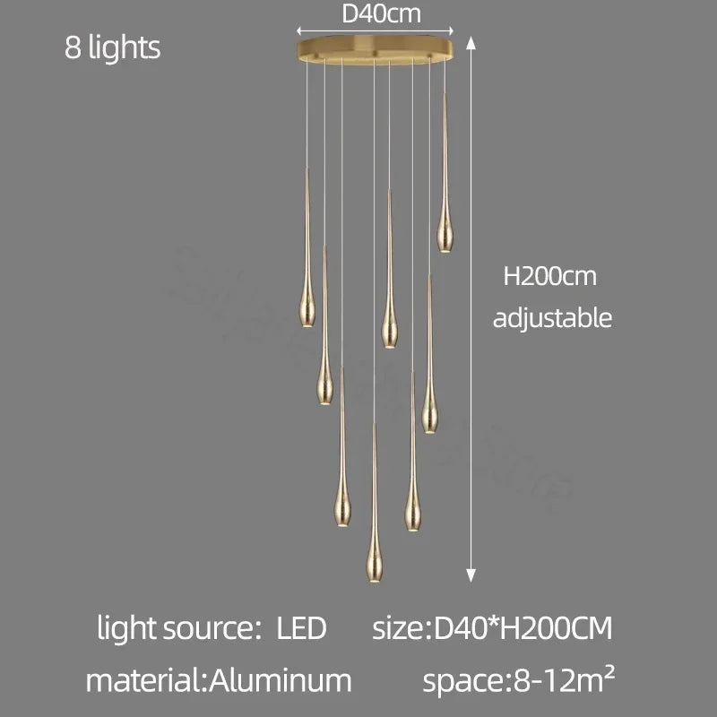 Suspension moderne dorée gouttes pluie opaques lumière chaude lumière blanche 90 260V