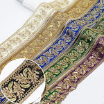 ruban decoratif brode floral paillettes dorées sequins blanc polyestere ecologique