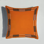 coussin decoratif velours orange motif cheval moderne bord doré 45x45cm sofa decoration